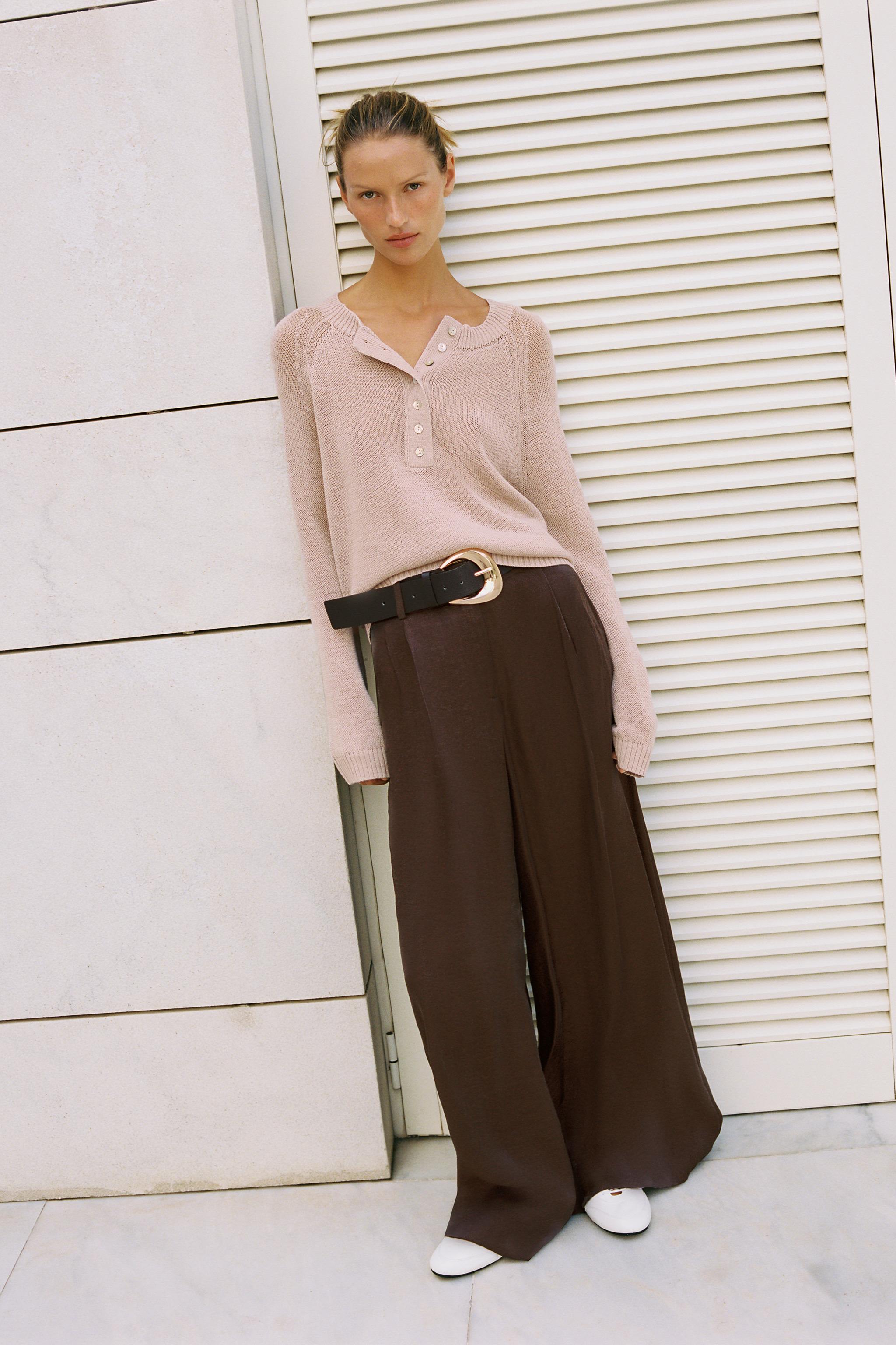 PANTALON LARGE SATINÉ AVEC CEINTURE